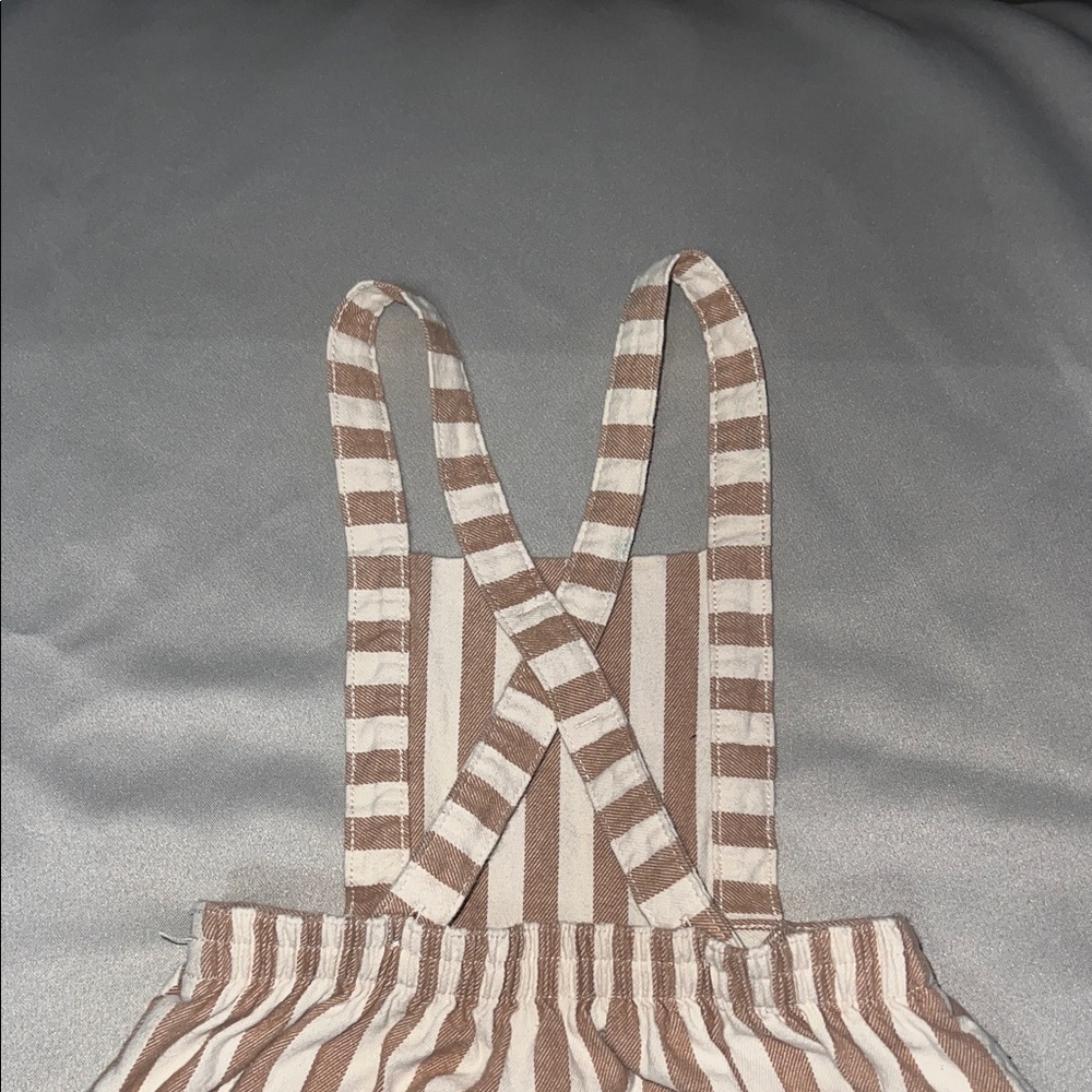 Wonder Nation Tan and White Striped Kids Overalls - Picture 4 of 6